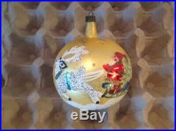 4 Vtg Jumbo Blown Glass Christmas Tree Mica Ornaments Poland Balls Santa Flower