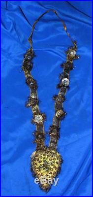 4 Vtg Victorian C1900 Metallic Mesh Tinsel N Ribbon Xmas Tree Garland Medallions