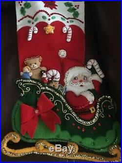 (4) in Lot Vintage Bucilla Handmade Finished SANTA Christmas Tree Stockings