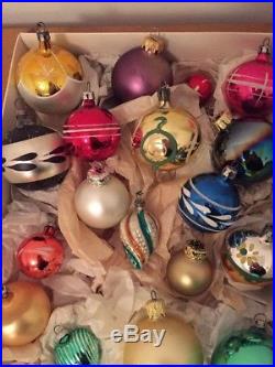 40 Vtg Glass Christmas Tree Baubles Decorations 1950s-70s Red Green Gold Silver