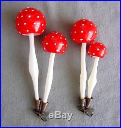 5 Tall Vintage German Glass Christmas Tree Ornaments Clip On Double Mushrooms