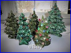 5 Vintage Green Ceramic Christmas Trees 6 1/2 To 8 Tall