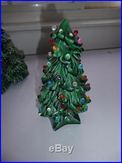 5 Vintage Green Ceramic Christmas Trees 6 1/2 To 8 Tall
