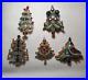 5 Vintage Christmas Tree Pin Brooches with prong set rhinestones. Great