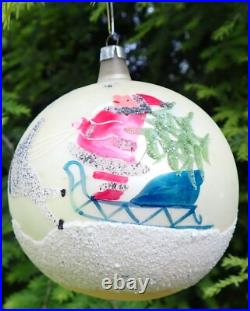 5 Vintage Jumbo Poland Glass Christmas Tree Ornaments Hand Painted