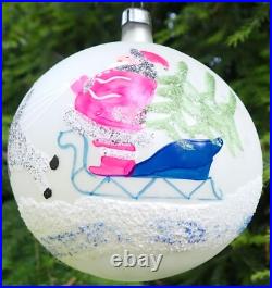 5 Vintage Jumbo Poland Glass Christmas Tree Ornaments Hand Painted