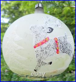 5 Vintage Jumbo Poland Glass Christmas Tree Ornaments Hand Painted