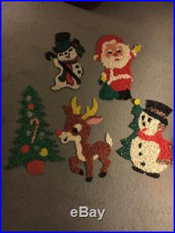 5 Vintage Melted Plastic Popcorn Christmas Decoration Santa Rudolph Snowman Tree