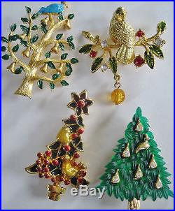 5 Vintage Partridge In Pear Tree Christmas Tree Pins Lianna Plastic Kirks Folly