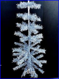 5' Vintage Silver Christmas Tree Aluminum Tinsel Feather Tree 23'' Base