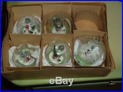 5 Vtg Bottle Brush Tree Snowman Mica Glass Diorama X-mas Ball Ornaments Japan