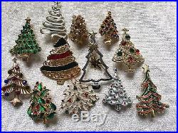 50 Vintage Now Christmas Brooch Rhinestone Enamel Tree Santa Reindeer Wreath Lot