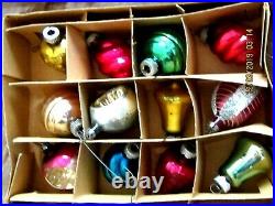 50s 36 VINTAGE CHRISTMAS TREE ORNAMENTS GERMAN BLOWN GLASS INDENTS IN BOXES