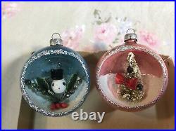 6 Vintage Glass DIORAMA Shiny Brite Japan Christmas Tree Ornaments Rare