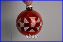 6 Vintage Glass Santa Face Glitter Christmas Tree Ornaments & Shiny Brite Box