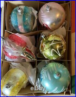 6 Vintage Shiny Brite Christmas Tree Ornaments In Box West Germany Indent