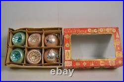 6 Vintage West Germany Glass Christmas Tree Ornaments Indent Original Box