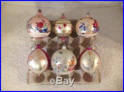 6 Vtg Jumbo Blown Glass Christmas Tree Mica Ornaments Poland Balls Teardrop Nice