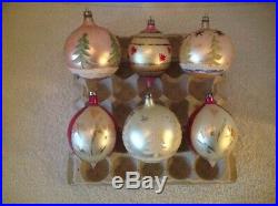 6 Vtg Jumbo Blown Glass Christmas Tree Mica Ornaments Poland Balls Teardrop Nice