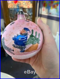 6 Vtg Jumbo Blown Glass Christmas Tree Mica Ornaments Poland Balls Teardrop Nice