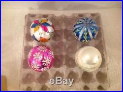 6 Vtg Large Blown Glass Christmas Tree Mica Ornaments Poland Balls Tear Indent