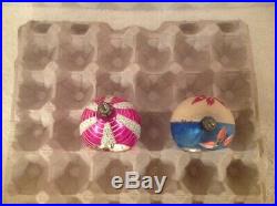 6 Vtg Large Blown Glass Christmas Tree Mica Ornaments Poland Balls Tear Indent