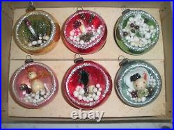 6 vintage Shiny Brite glass diorama Christmas ornaments smaller 50 mm Japan