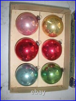 6 vintage Shiny Brite glass diorama Christmas ornaments smaller 50 mm Japan