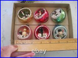 6 vintage Shiny Brite glass diorama Christmas ornaments smaller 50 mm Japan