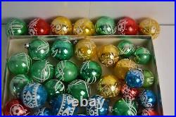 64 Vintage Christmas Tree Ornaments Glitter Geometric Glass Balls