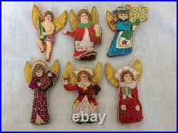 6x Vintage Christmas Tree Decorations Angel Cherub Putti Embroidered Fabric Lot