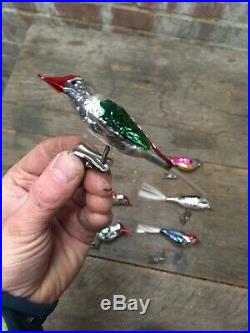 6x Vintage Clip On Birds Christmas Tree Decorations Xmas Woodpeckers Rare Retro