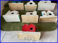 7 Large Vintage Mica Cardboard Christmas Village Japan Church Trees Santa