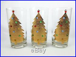 7 Vintage Culver Jeweled 22K Gold Christmas Tree HIghball Tumblers Glasses Set