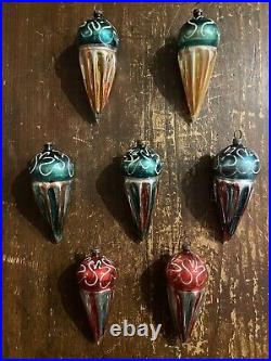 7 Vintage Hand Blown Glass Spinning Top Tear Drop Christmas Tree Ornaments