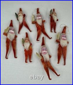 7 Vtg Clay Face Chenille Pipe Cleaner Santas 3-4 Ornaments Tie Ons FEATHER TREE