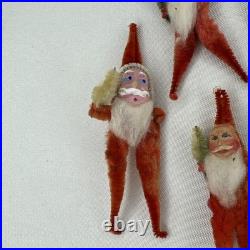 7 Vtg Clay Face Chenille Pipe Cleaner Santas 3-4 Ornaments Tie Ons FEATHER TREE