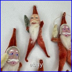 7 Vtg Clay Face Chenille Pipe Cleaner Santas 3-4 Ornaments Tie Ons FEATHER TREE