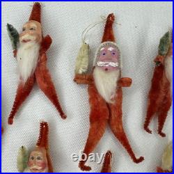 7 Vtg Clay Face Chenille Pipe Cleaner Santas 3-4 Ornaments Tie Ons FEATHER TREE