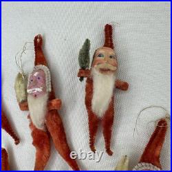 7 Vtg Clay Face Chenille Pipe Cleaner Santas 3-4 Ornaments Tie Ons FEATHER TREE