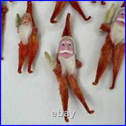 7 Vtg Clay Face Chenille Pipe Cleaner Santas 3-4 Ornaments Tie Ons FEATHER TREE