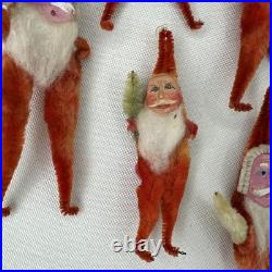 7 Vtg Clay Face Chenille Pipe Cleaner Santas 3-4 Ornaments Tie Ons FEATHER TREE
