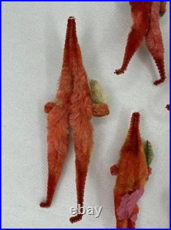 7 Vtg Clay Face Chenille Pipe Cleaner Santas 3-4 Ornaments Tie Ons FEATHER TREE