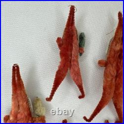 7 Vtg Clay Face Chenille Pipe Cleaner Santas 3-4 Ornaments Tie Ons FEATHER TREE
