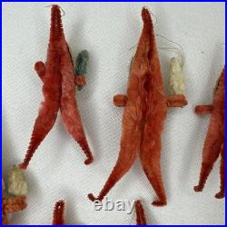 7 Vtg Clay Face Chenille Pipe Cleaner Santas 3-4 Ornaments Tie Ons FEATHER TREE