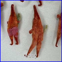 7 Vtg Clay Face Chenille Pipe Cleaner Santas 3-4 Ornaments Tie Ons FEATHER TREE