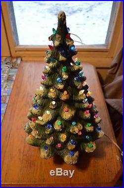 76' holland mold Vintage green Ceramic Lighted Christmas Tree 21 Tall Flocked