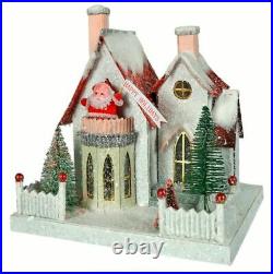 8.25 Cody Foster Snowy Santa Putz House Trees Retro Vntg Style Christmas Decor