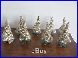 8 Antique Vintage Tin & Tinsel Christmas Tree's Village Ornaments Bottle Brush
