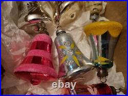 8 Lovely Vintage Glass Bell Christmas Tree Baubles 1950s-60s Decorations